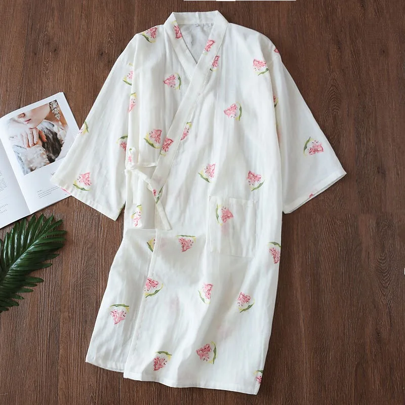 Новинка яркие халаты женская летняя модель 100% марлевая хлопковая Тонкая