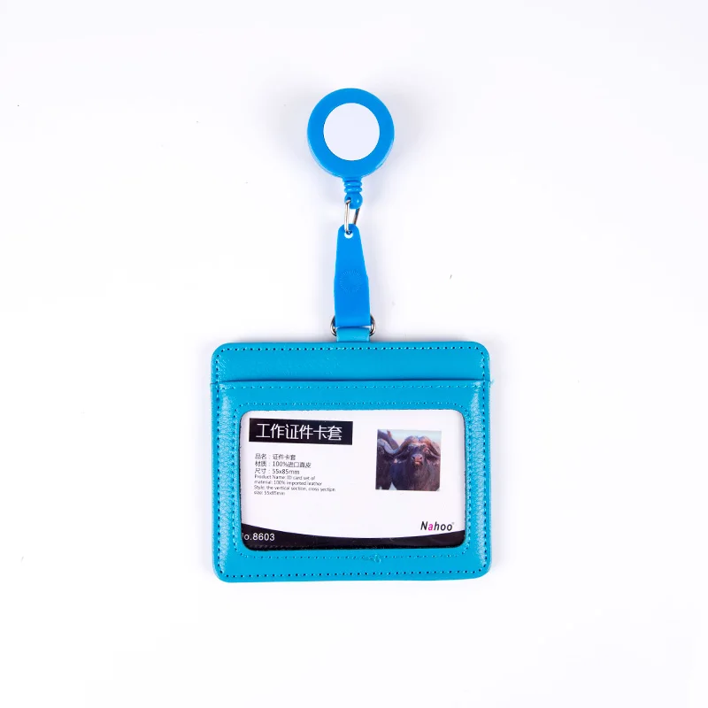Lihgt Blue NAHOO натуральная кожа выдвижной значок медсестры держатель Имя тег пластиковый значок держатель для карт вертикальный кредитный автобус карты офисные принадлежности - Цвет: Lihgt Blue