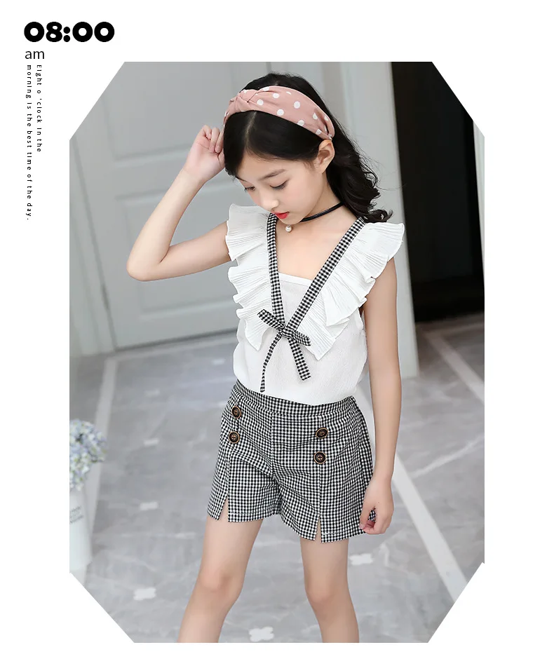 Летний комплект для девочек 2018 г. детская одежда комплекты одежды Детский костюм