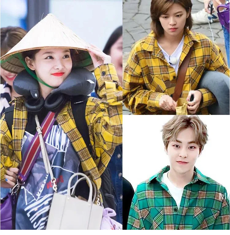 Мужская рубашка Kpop Yoo JungYeon EXO того же стиля клетчатая Повседневная модная рубашка с длинным рукавом camisa masculina manga longa рубашки мужская одежда