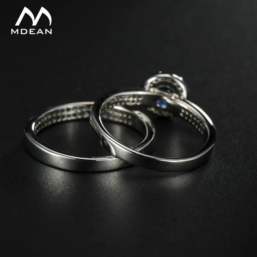 Mdean Ювелирное кольцо набор Белый золотистый цвет Круглый Кольца с синим камнем