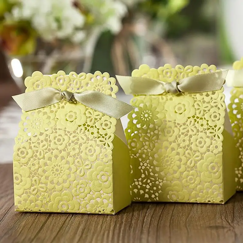 Лимон Зеленый цвет лазерная резка цветок коробка конфет Свадебная вечеринка