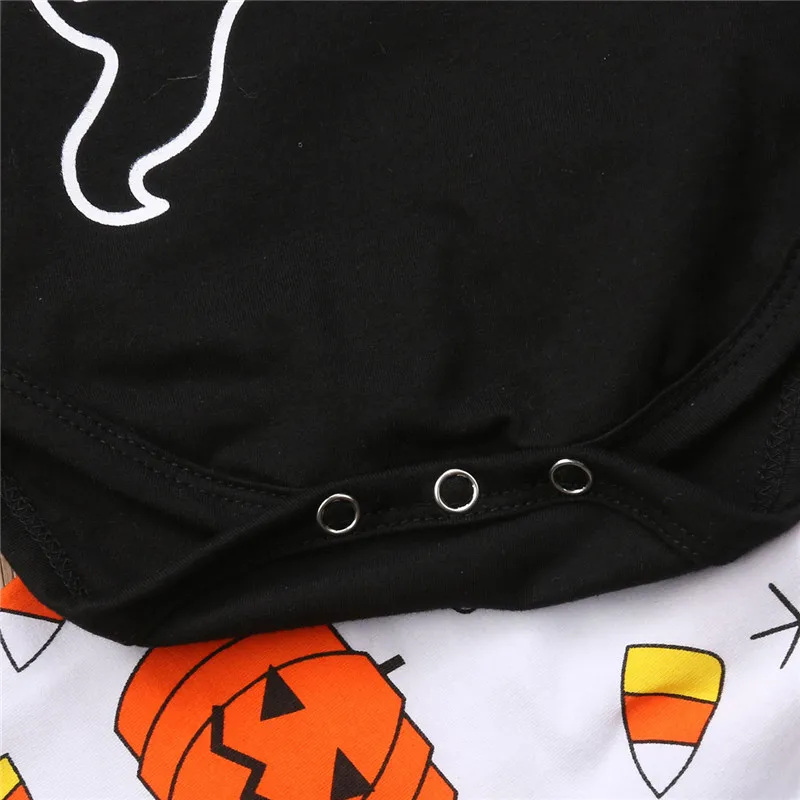 Adorable 3Pcs Halloween Clothing Baby Boys Girls Long Sleeve Letter Print Romper Tops+Long White Ghost Pants+Hats Infant Outfit | Детская