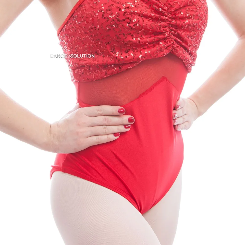 Красный костюм для джаза с блестками и сетчатым лифом девочек женщин