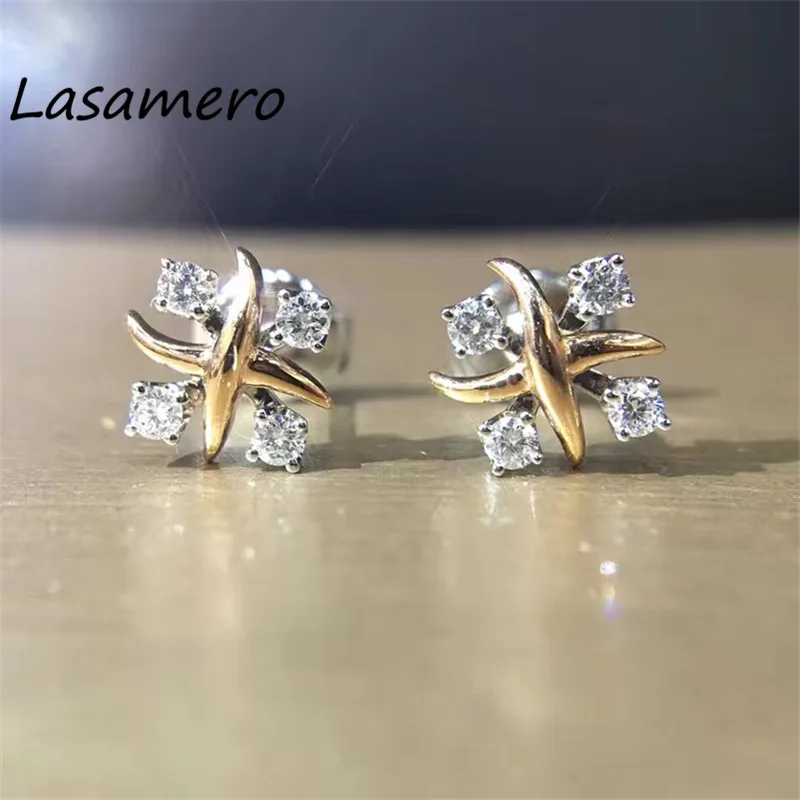LASAMERO 0.26CTW Кластерные серьги 18K Белый Золотой цветок гвоздики с натуральным