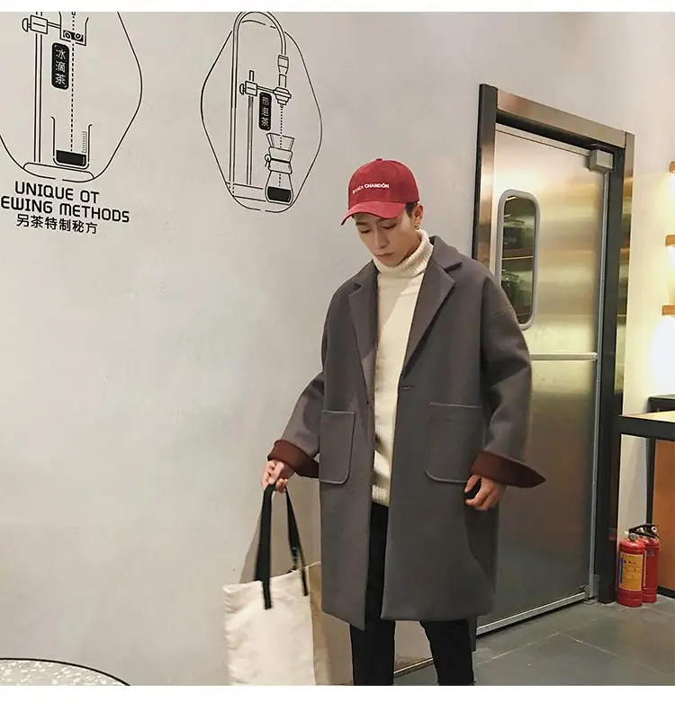 YASUGUOJI Новое модное свободное Однотонное шерстяное длинное зимнее пальто больших размеров мужское утолщенное шерстяное пальто для мужчин