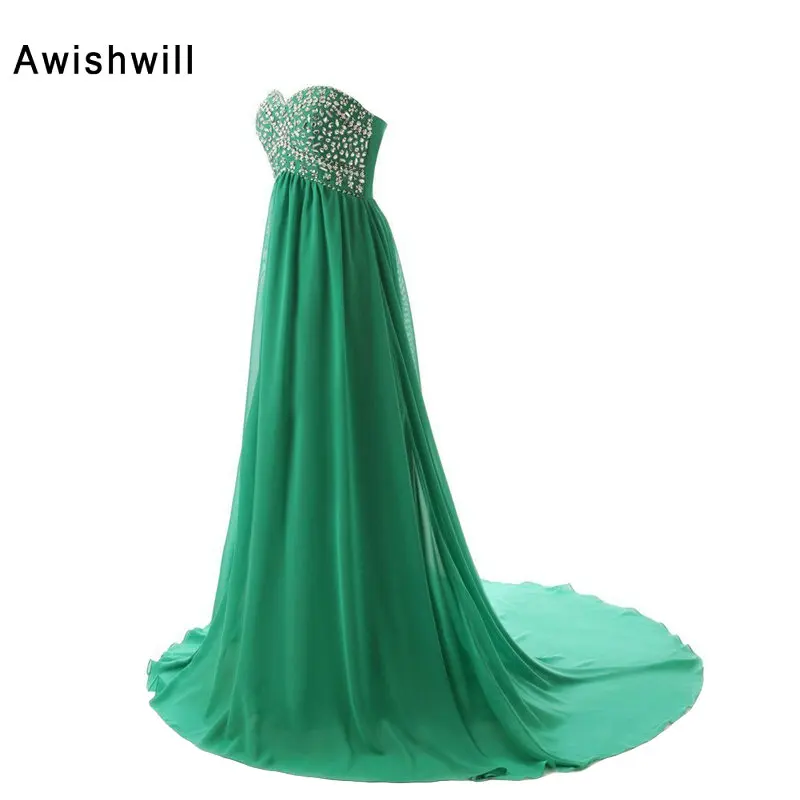 Выполненное на заказ шифоновое длинное вечернее платье с коротким шлейфом и