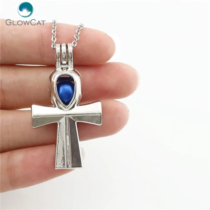 K677 Египетский Анкх перекрестные бусины клетка жемчужный медальон кулон