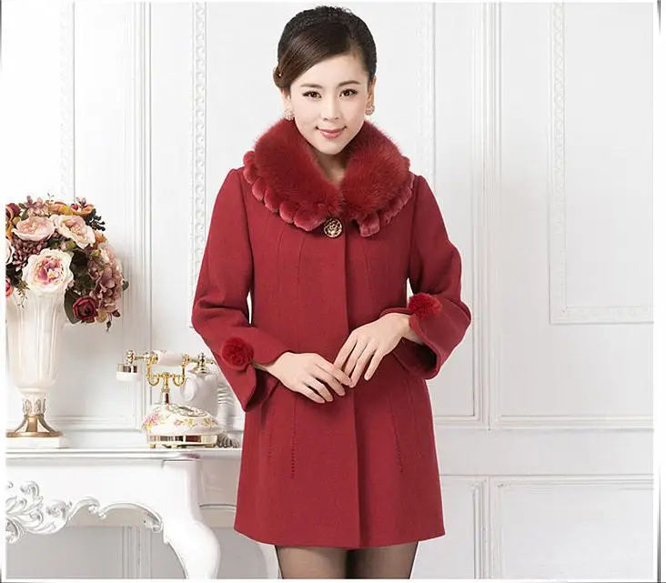 Размера плюс 5 xlзима для женщин с меховым воротником кашемировые куртка средней