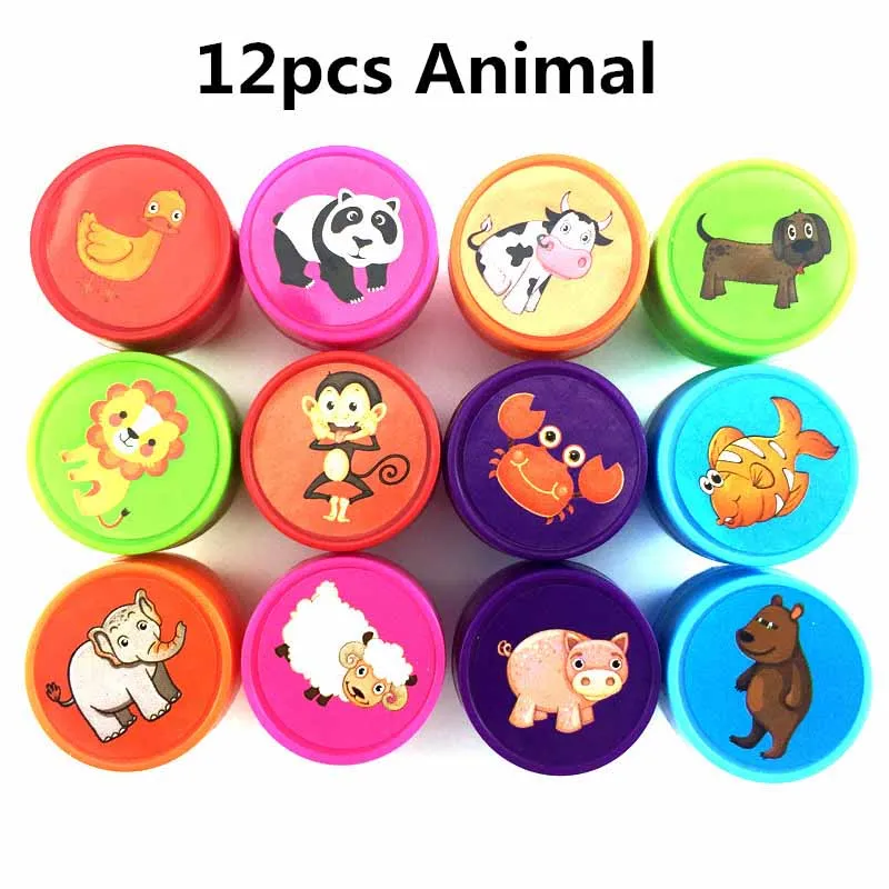 12pcs Animal 6/10/12 дети мультфильм животных мультфильм печать штамп для учителей Детские Оригинальные Пластик резиновые самостоятельно покрывать краской Stampers игрушки - Цвет: 12pcs Animal