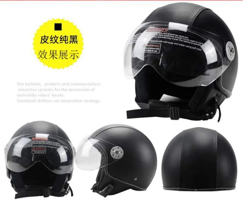 Черный шлем Spitfire moto rcycle, винтажный шлем с открытым лицом, ретро 3/4, полушлем casco moto capacete moto ciclismo