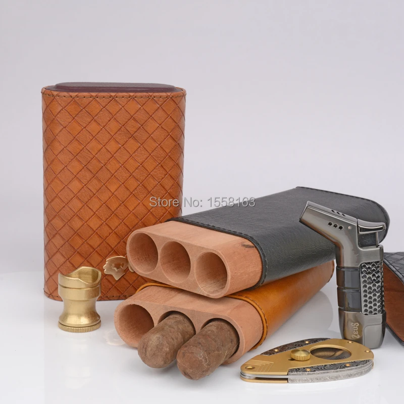 COHIBA портсигар чехол большого размера кожаный кедровый деревянный портсигар Дорожный Чехол держатель Humidor 3 трубки для мужчин
