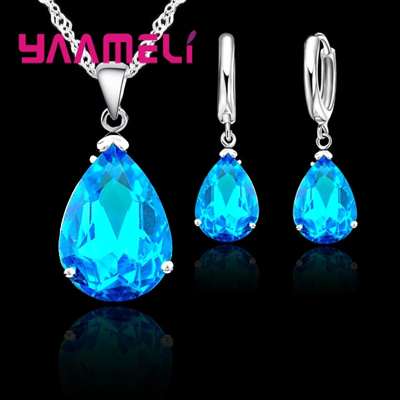

Elegant Water Drop Woman Party Wedding Jewelry 925 Sterling Silver AAA Cubic Zircon Fashion Crystal Earring Necklace Set