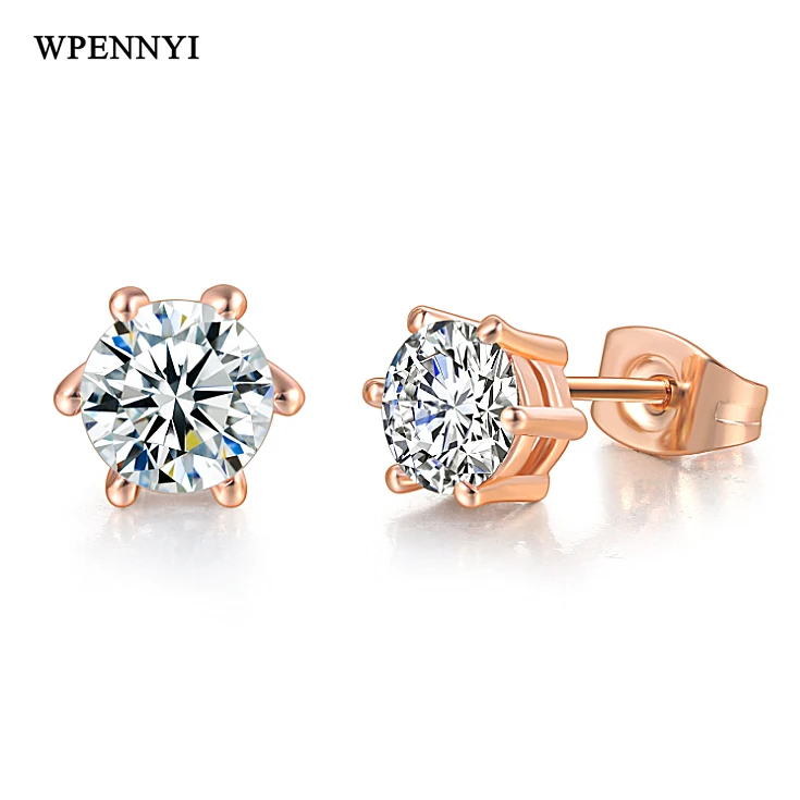 Классические Стильные серьги-гвоздики сверкающие 6 Зубцов мм 0 75 карат прозрачный