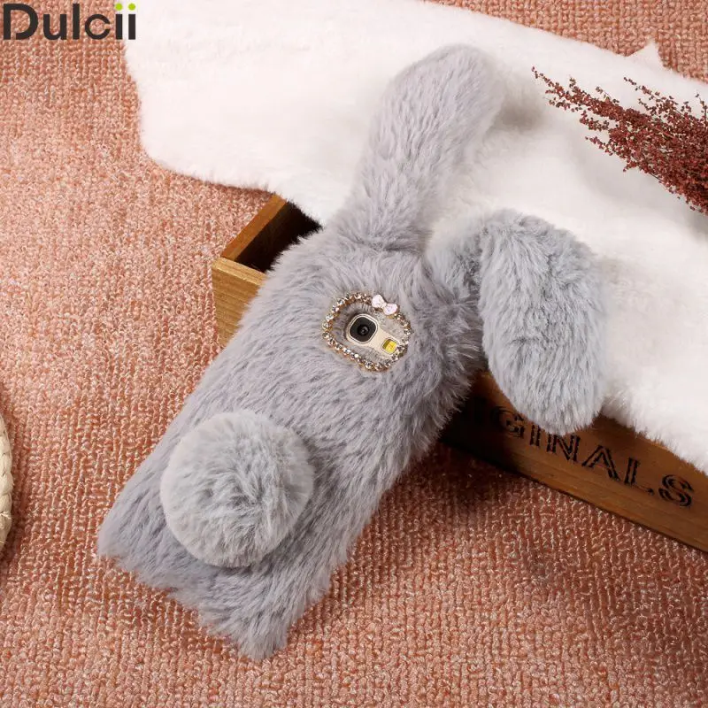 Dulcii Case for Galaxy A3 A5 A7 2017 C7Pro Cover Rabbit Design Soft Fur Shell with Rhinestone Decor Samsung J3 Emerge |