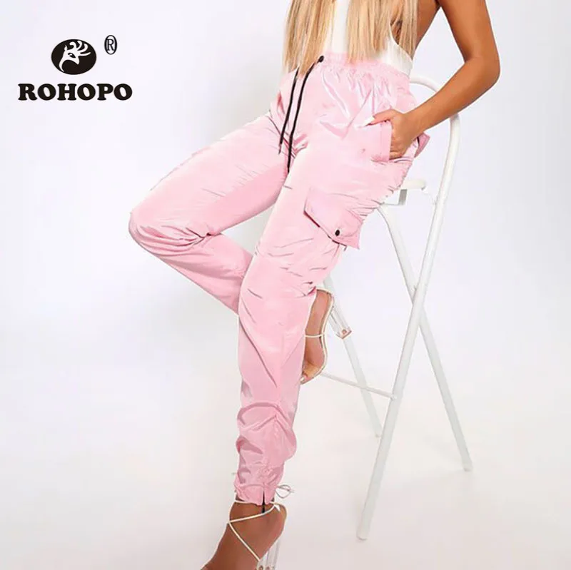 ROHOPO Harajuku уличные розовые брюки карго с несколькими карманами модные женские