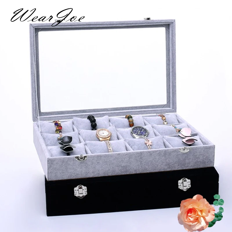 Мягкая бархатная переносная деревянная коробка для часов большого размера 12