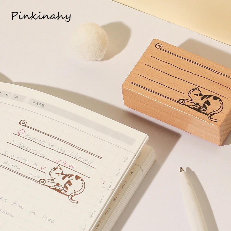Kawaii journal cat Деревянный штамп DIY Ремесло Деревянные и резиновые штампы для