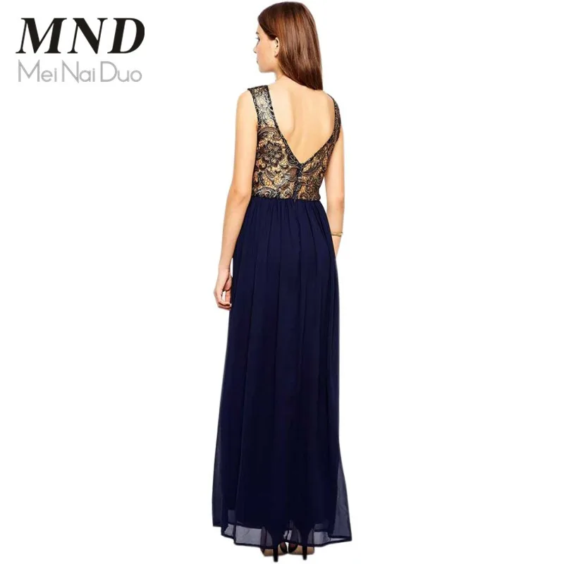 Summer Women Maxi Dresses Floor Length Sexy Party Dress Casual Patchwork Chiffon Gold Elegant Lace Plus Long | Женская одежда