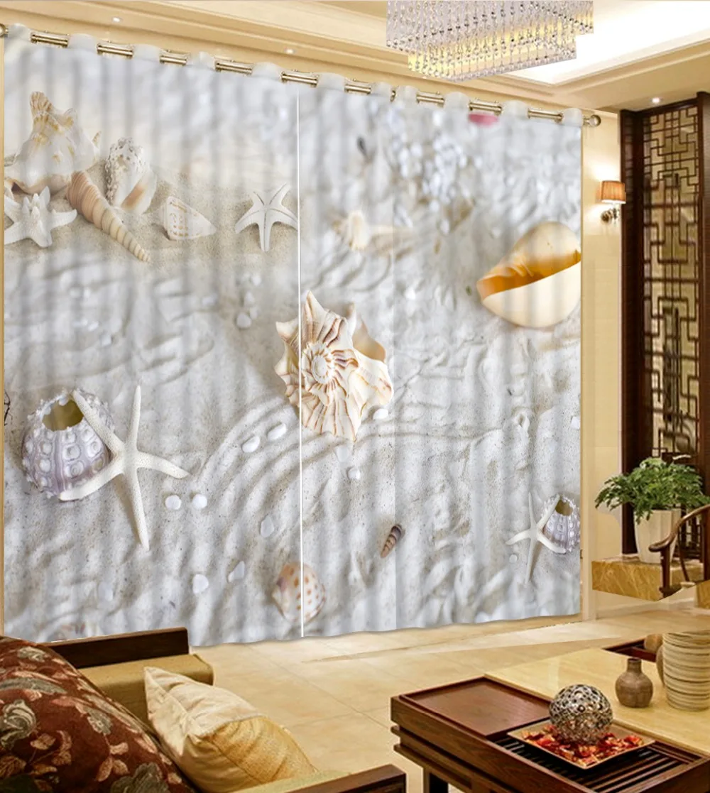 3d занавески для спальни под заказ любой размер ракушки и морская звезда пляжный