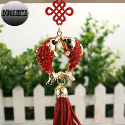 Red double fish Chinese knot Rhinestone Fashion jewelry Keychain present Charms pendant car bag key chain Keyring Chaveiro 3276r | Украшения