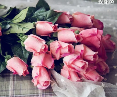 Hot Pink 10 шт./лот, настоящая на ощупь, голубая искусственная Роза, цветы, свадебные букеты, искусственные цветы, украшение для дома, свадьбы - Цвет: Hot Pink