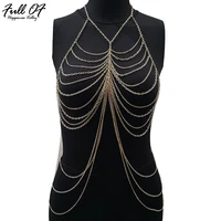 sexy women gold plain metal chest chain hollow crop tops halter camis summer beach vest backless womens nightclub party tank top