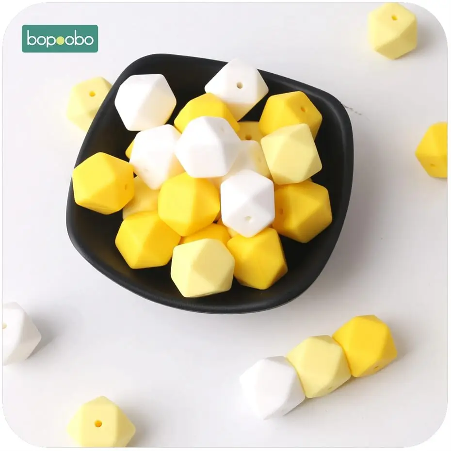 yellow serise beads Bopobo Детские аксессуары для прорезывания зубов 20 шт. 17 мм цветные силиконовые шестигранные бусины DIY ожерелье для кормления ребенка прорезыватель для зубов подарок для душа - Цвет: yellow serise beads
