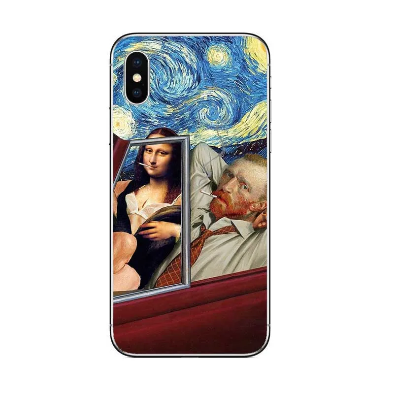 Mona Lisa забавные имитирующие художественные чехлы для iPhone X XR XS MAX Van gogh Starry Phone Чехол