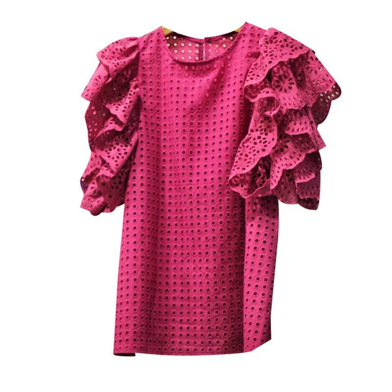pink blouse Neploe, рубашка с коротким рукавом, женская, элегантная, с оборками, открытая, в стиле пэчворк, блузка, женская, летняя,, модная, белая, розовая, топы, Blusas - Цвет: pink blouse