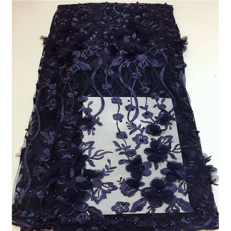 Новая модная тяжелая бисерная африканская кружевная ткань с объемными цветами на вышивке тюль на свадебное платье ZX-4561.