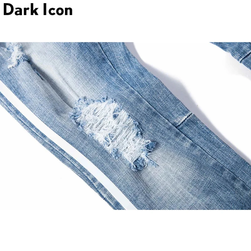 Мужские рваные джинсы в полоску DARK ICON черные полной длины 2019|Мужские джинсы| |