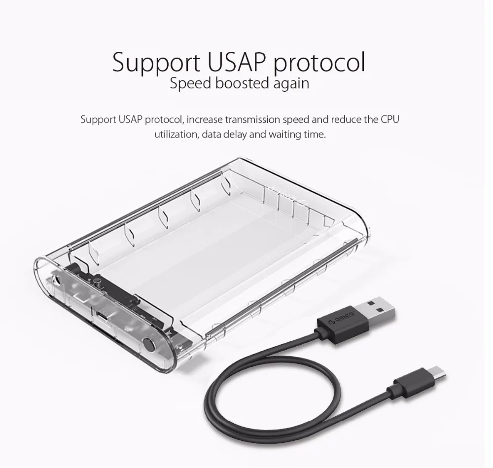 ORICO 3,5 дюймов SATA для USB 3,1 type C Прозрачный чехол для HDD SSD адаптер для коробка для жесткого диска внешний корпус для HDD