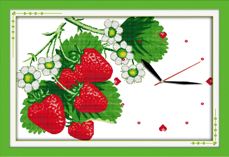 

Attractive strawberries cross stitch kit 14ct 11ct count print canvas wall clock stitching embroidery DIY handmade needlework