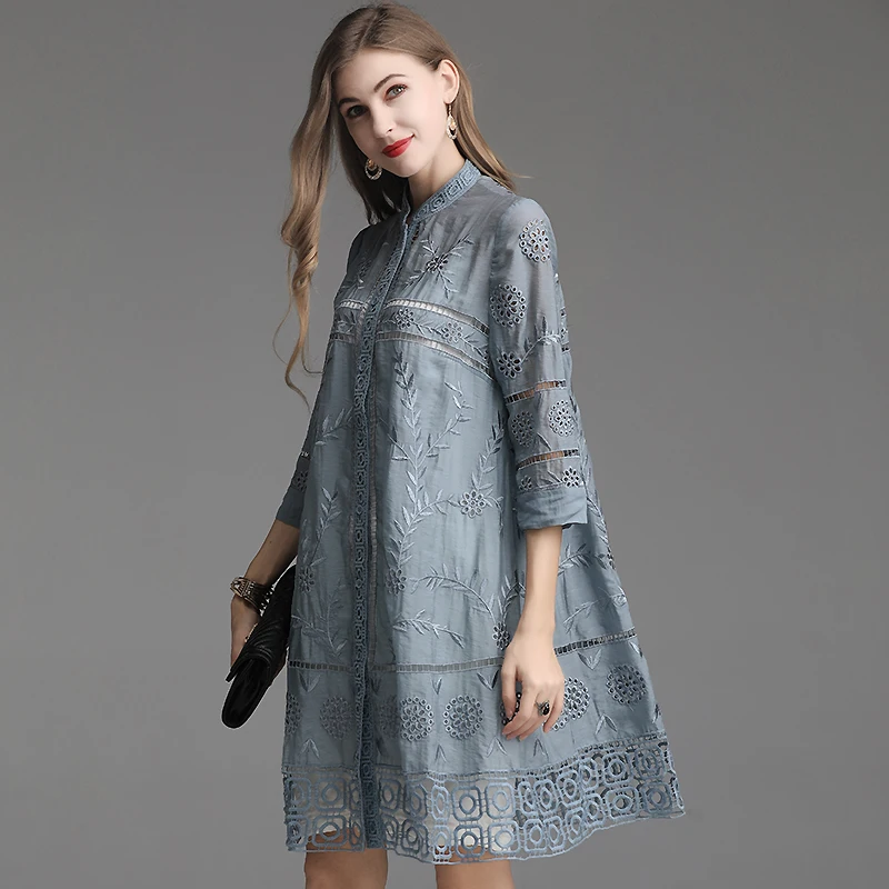 Женское платье рубашка с вышивкой рукавом 2019 и широкой талией|Женские платья| |