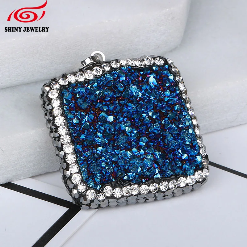 Оптовая продажа синяя уникальная подвеска Drusy из хрустального камня необычная