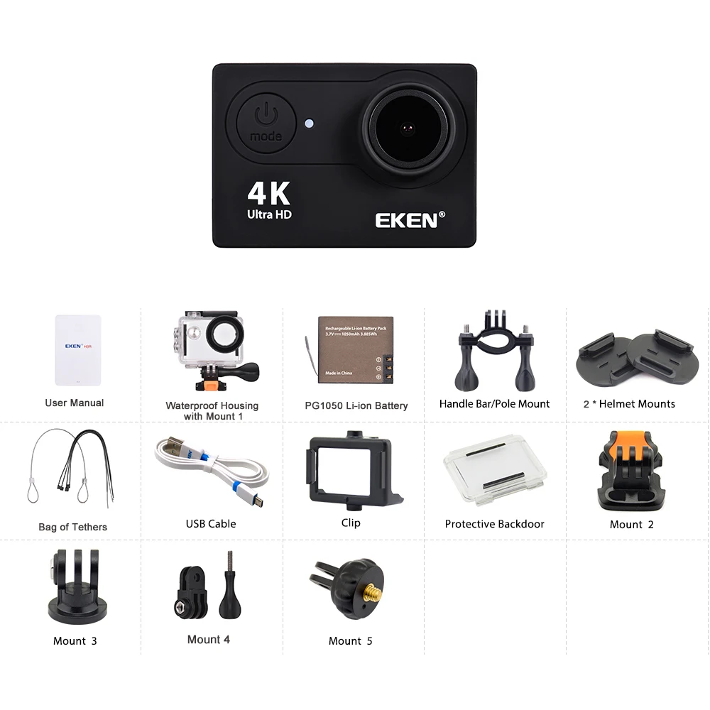 Оригинальная Экшн-камера Eken H9 H9R, Ультра HD, 4 K, Экшн-камера, 30 м, водонепроницаемая, 2,0 'экран, 1080 p, Спортивная камера, экстремальная камера