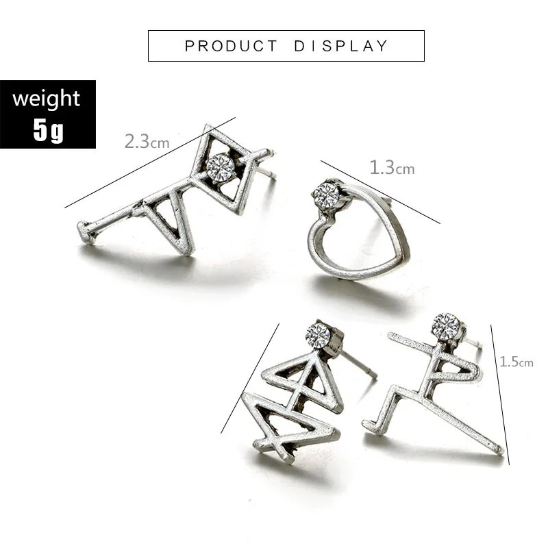 4 PCS Silver Color Punk Earrings Set Men Women Pattern Ancient Stud Earring for Statement Bohemian Jewelry Wholesale | Украшения и