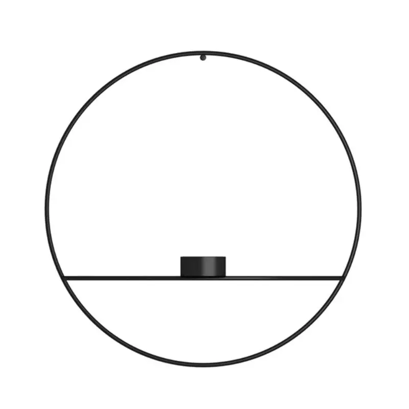 3D Metal Candle Holder Geometric Round Candlestick Wall Mounted Crafts Wedding Table Home Deco Party Festival Decoration Gifts - Цвет: black Short  29cm