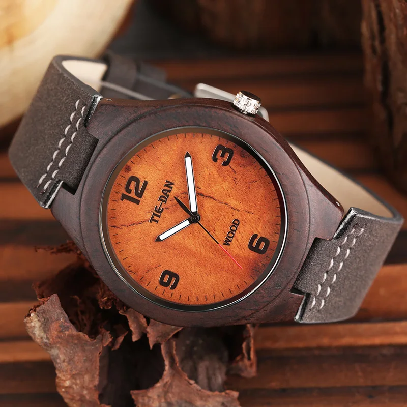 Винтажные часы TIEDAN из 100% натурального дерева наручные бамбука и мужские с