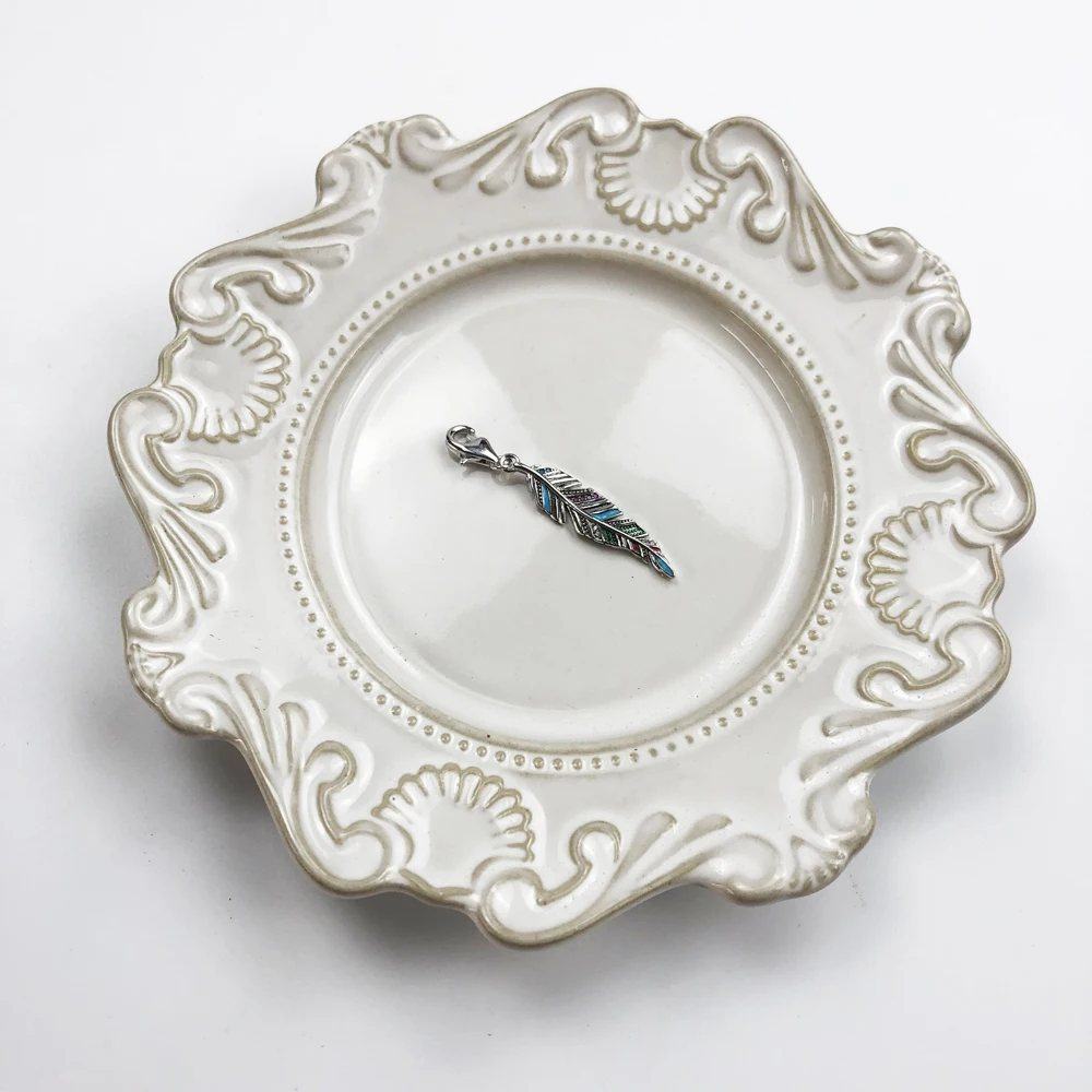 Кулон с перьями разноцветные шармы ювелирные изделия из стерлингового серебра 925