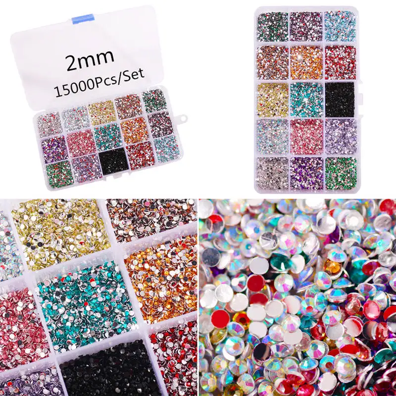 2mm - 15000Pcs-Set 1 комплект в партии, 2/3/4/5/6 мм полимерные Стразы смешанные цвета, плоский обратно с украшением в виде кристаллов со стразами 3D обаяние драгоценные камни DIY Маникюр нейл-арта украшения - Цвет: 2mm - 15000Pcs-Set