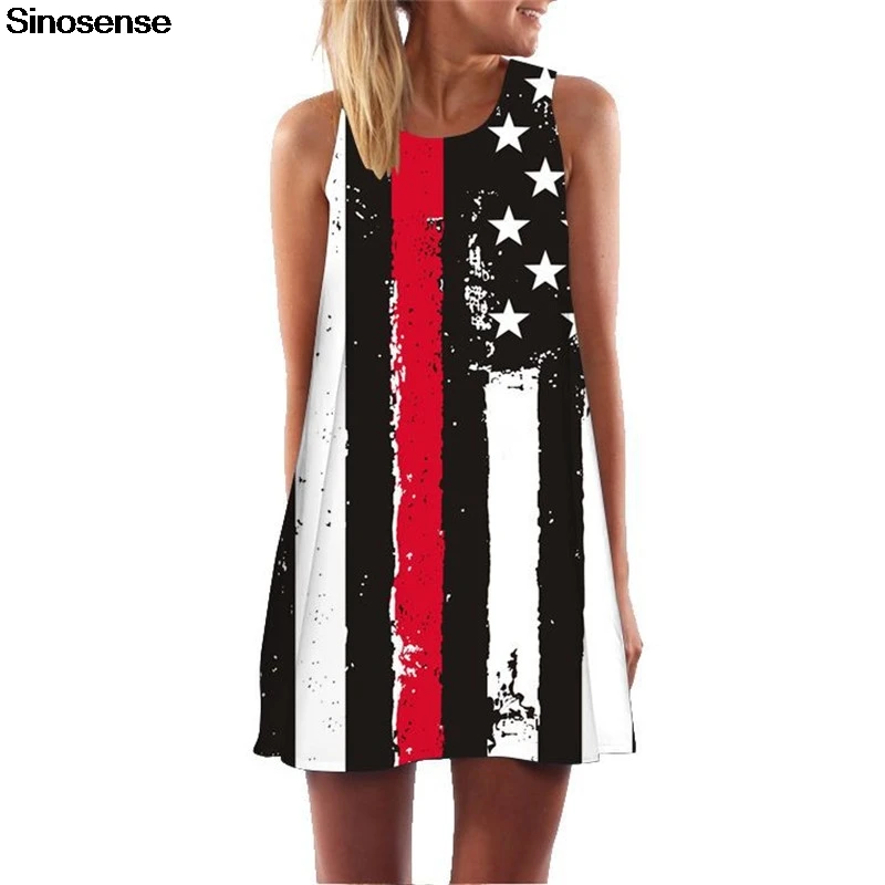 New Summer Loose Chiffon Casual Dress 3D American Flag Printed Vintage Boho Beach Women Sexy Mini Short Club Party | Женская одежда