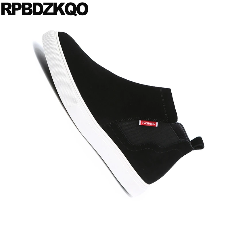 замша ботинки челси искусственный мех плоские черный высокая подошва мужские