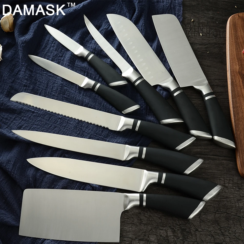 Набор кухонных ножей из дамасской стали, 9 шт., супер качество, 3Cr13, острый нож из нержавеющей стали, набор кухонных ножей шеф-повара, ультильность, поварские ножи