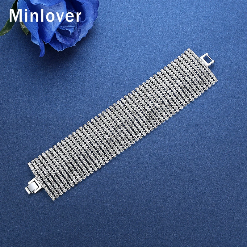 Minlover простой стиль широкий кристалл свадебные браслеты для женщин Стразы