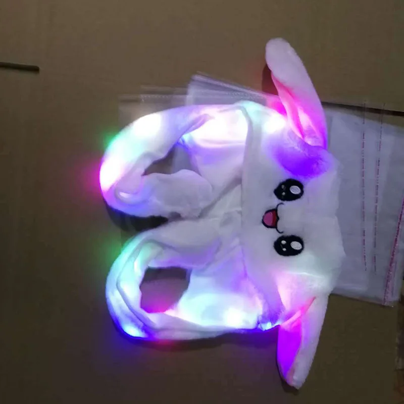 with light Модная подвижная шапка с заячьими ушками, плюшевая Милая шапочка с подушкой безопасности, мультяшная плюшевая кукла, игрушка Пикачу, шляпа с подсветкой, детский подарок, Карнавальная шапка - Цвет: with light