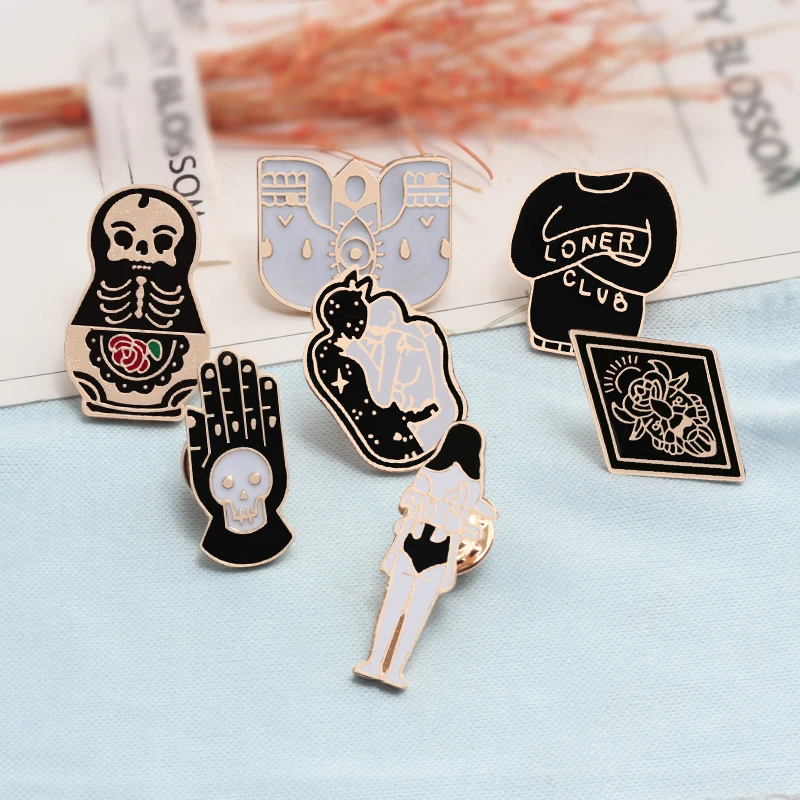Модные эмалированные булавки с ведьмой волшебник шляпа рука Череп кукла