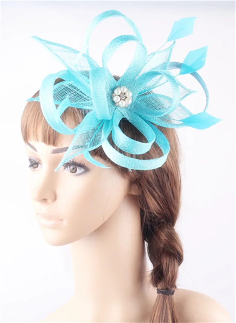 

Fascinator Hats Sinamay with Feather Flower Brooch Party Wedding Hair Accessories Cocktail and Red Race Headpiece Multiple Color