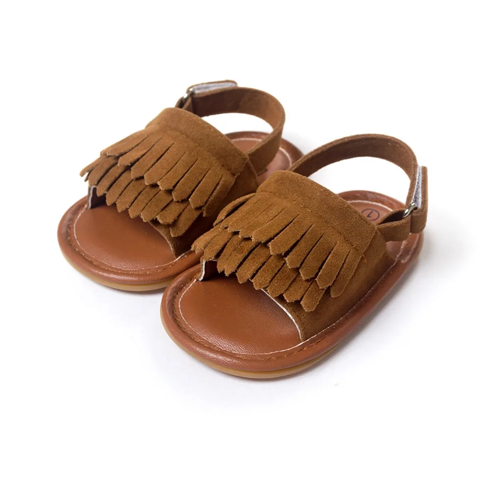 Популярные моксы для новорожденных кожаные сандалии коричневого цвета с